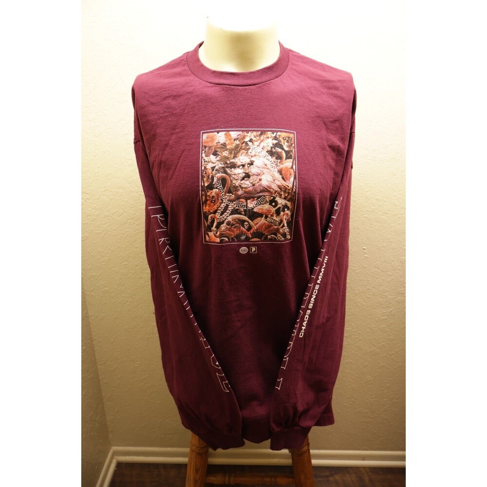 Primitive Skateboarding Long Sleeve Shirt Mens 2XL Maroon Zeus Graphic Chaos